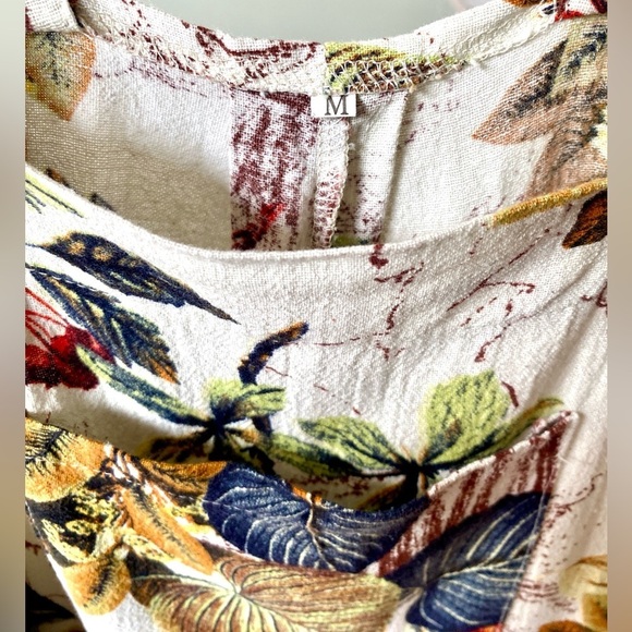 Cotton Blend Floral Plant Foliage Overalls Medium Button Straps Side Zipper - Picture 10 of 13